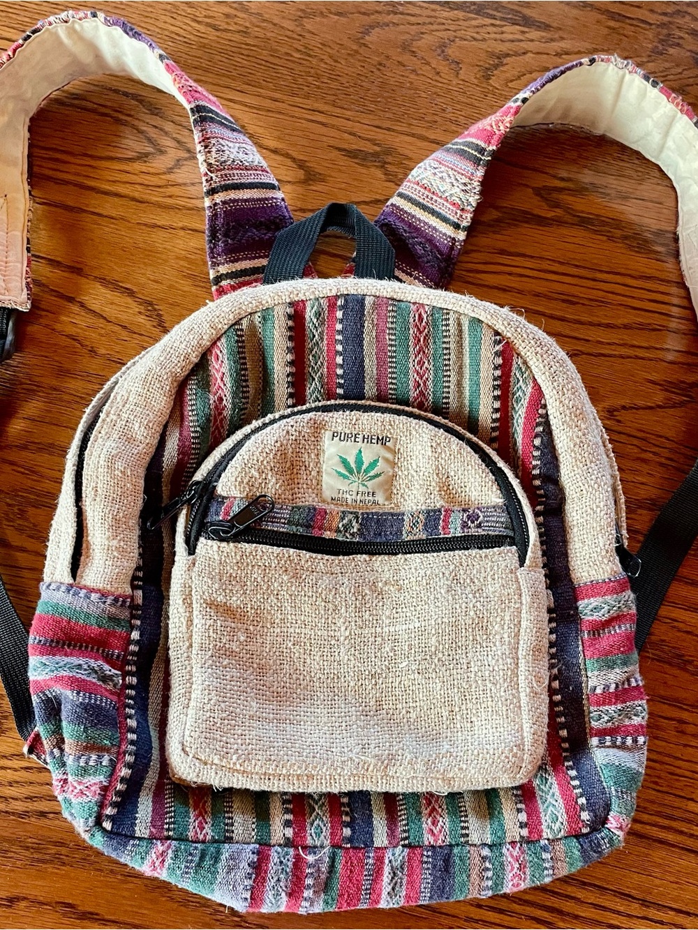 Pure Hemp Multicolor Striped Hemp Backpack - Beige, Red, Green, Purple